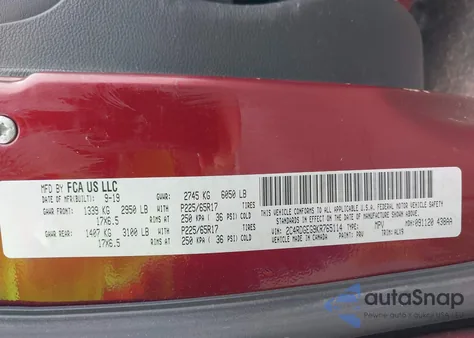 2019 Dodge Grand Caravan Gt z USA, uszkodzony, nr VIN 2C4RDGEG9KR765114